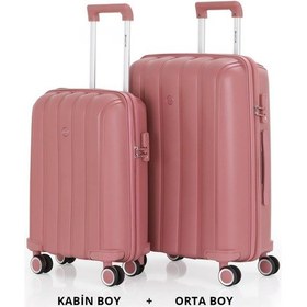 Resim Mçs Bavul Orta Ve Kabin 2li Set Kırılmaz Silikon Valiz V305 Koyupudra Koyu Pudra 