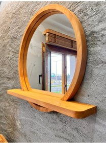 Resim 70x70 Cm Raflı Masif Kayın Ağacı Yuvarlak Ayna İskandinav Tarzı Antre Ve Banyo Aynası Siyah 