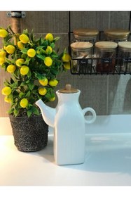 Resim Kitchen Pembelia 2 Adet Bambu Kapaklı Kare Porselen Yağdanlık Yağlık 