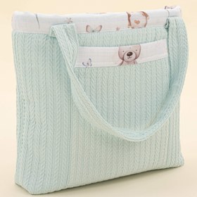 Resim Bebek Bakım Çantası - Dijital Baskı Muslin - Turkuaz Örgü - Sevimli Ayıcıklar 