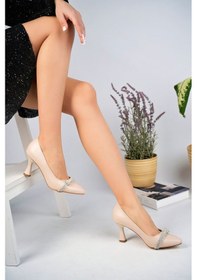 Resim GİMER - Kadeh Ökçeli Biyesi Düğümlü Krem Kadın Stiletto - FRS... Bej 