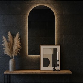Resim 40x90 Cm Modern 3000k Led Günışıklı Kemer Banyo Aynası Arkadan Aydınlatmalı Arch Ayna, Minimalist Ve Şık Banyo Dekoru Sarı 