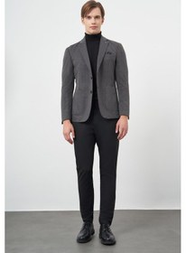 Resim İmza Siyah Kazayağı Desen Örme Mono Yaka Astarsız Çift Yırtmaç 2 Düğme 6 Drop Slim Fit Casual Ceket 1002245150 Siyah 