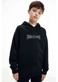 Resim Of Filth Logo Baskılı Unisex Çocuk Kapüşonlu Siyah Sweatshirt Siyah 