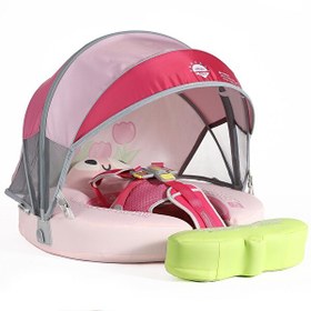 Resim Mambobaby Emniyetli Gölgelikli Ve Ayak Destekli Yüzme Simidi - Pink Flowers 