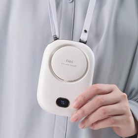 Resim USB Şarjlı Askılık Ventilatörü, 3 Hız Ayarlanabilir Güç Göstergeli Taşınabilir Fan, Bel Asma ve Masaüstü Braketi Bıçaqsız Elektrikli Fan 