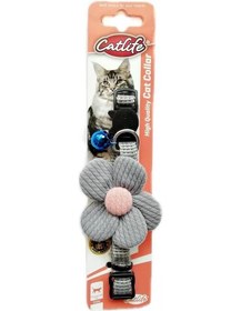 Resim Catlife Çıngıraklı Çiçekli Kedi Boyun Tasması Gri 30 CM 
