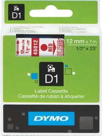 Resim Dymo 45012 Şeffaf/Kırmızı D1 Yedek Şerit 12 MM X 7 M 