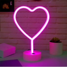 Resim Ema Dükkan Kalp Neon Led Işıklı Usb'li Gece Lambası Pilli Neon Led Işıklı Masa Lambası Dekoratif Aydınlatma 