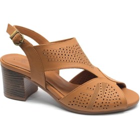 Resim Venüs Limbati Hakiki Deri Comfort Ortopedik Kadın Sandalet Taba 