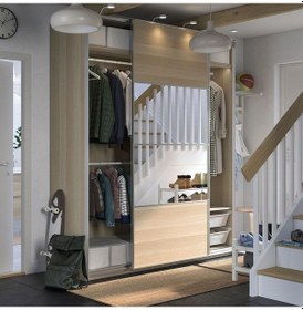 Resim Pax Sürgü Kapaklı Gardırop, Ağartılmış Meşe Görünümlü-aynalı Cam, 200x66x236 Cm, Çift Taraflı Kapak Antrasit 