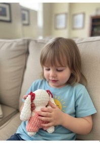 Resim Amigurumi Kadife Örgü Küçük Boy Oyuncak Tavşan Beyaz Boy 8 CM En 6 CM Kulak 5 CM 