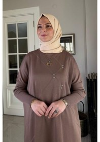 Resim Rabia Şamlı Melda Triko Tunik Sütlü Kahve Çok Renkli 
