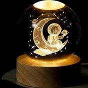 Resim Evimdeyokyok Dekoratif Ay Üstünde Astronot Tasarımlı Ahşap Altlıklı Işıklı Cam Küre Büyük Boy 8 CM 