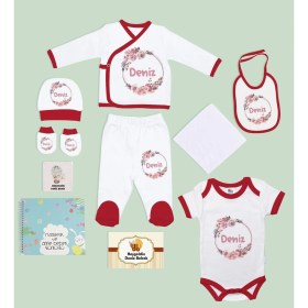 Resim Bk Kids Kişiye Özel Kırmızı Yeni Doğan Hastane Çıkışı, Anne-Bebek Günlüğü, Bebek Body Zıbın, 10 Parça Bebek Hediye Seti-5 