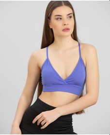 Resim Aurafit Kaplı Arkası Çapraz Derin Dekolte İp Askılı Spor Sütyeni/ Mavi 