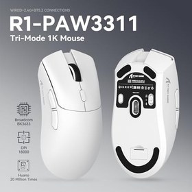 Resim ATTACK SHARK R1 59g SUPERLIGHT Fare, PixArt PAW3311 Oyun Sensörü, BT/2.4G Kablosuz/Kablolu Oyun Faresi, 18000'e kadar 6 Ayarlanabilir DPI, 65 Saat Pil (Beyaz) 