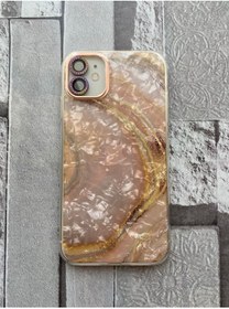 Resim Sarrow Iphone 11 Uyumlu Mermer Desenli Rose Kameralı Kılıf 