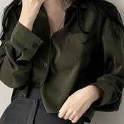 Resim Kadın Rahat Düz Renk Uzun Kollu Gömlek Cepli, Polyester %100 Dokuma Kumaş, Yaka Yaka, Tek Sıralı Bol Kesim, İlkbahar/Sonbahar Sezonu - 120g/m² 
