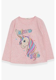 Resim Breeze Kız Çocuk Uzun Kollu Tişört Unicorn 2-6 Yaş, Somon Melanj Somon 