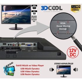 Resim 3DCOOL 3d-19ae1 19” 1080p Hdmı Vga Av Usb Ses Vesa Monitör 