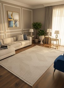 Resim İCON T-LP06 BEJ Modern Geometrik Desenli Salon Koridor Mutfak Halısı - 80x300 