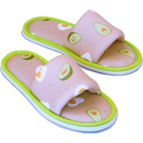 Resim Chochili Kadın Pembe Avokado Desenli Önü Açık Yumuşak Tabanlı Ev Terlik 