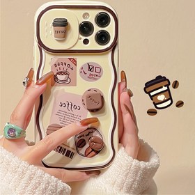 Resim Kore Sevimli 3D Kahve İtme-Çekme Kamera Koruma Telefon Kılıfı iPhone 11 12 13 14 15 Pro Max 14 15 Plus XR XS Max Yumuşak Kapak 
