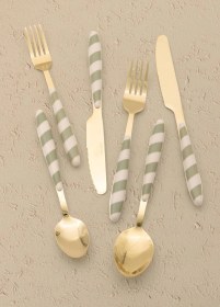 Resim The Mia Joy Çatal Kaşık Bıçak Takımı Yeşil Gold 36 Parça Çok Renkli 