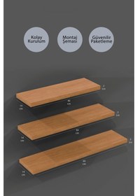Resim Yankı-BYEG 3lü 40 cm 50 cm 60 cm Safir Meşe Mdf Uçan Duvar Rafı Kitaplık 