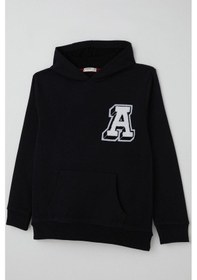 Resim Breeze Erkek Çocuk Sweatshirt A Harfi Yazı Nakış Armalı 9-14 Yaş, Siyah 