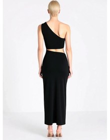 Resim Benerly Kadın Tek Omuz Bodycon Midi Plaj Elbisesi Döküm Aksesuar Detaylı Siyah 