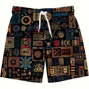 Resim Erkek Plaj Şortları %100 Polyester Hızlı Kuruyan Canlı Tüm Geometrik Baskı ile, Yüzme, Sörf ve Yazlık Dış Mekan Aktiviteleri için Düzenli Kesim Cepleri, Mayo 
