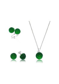 Resim 925 Ayar Gümüş Yeşil Kristal Set Antik Gümüş 