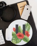 Resim WuW Kırmızı Tropikal Çiçekli U Harfli Yuvarlak Kaymaz Taban Mouse Pad 