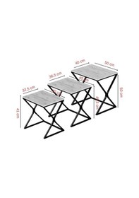 Resim Makbulce Bulut 3lü Zigon Sehpa Siyah Ayak Beyaz Mermer 