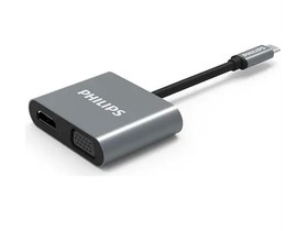 Resim Philips Type-C HDMI VGA USB Dönüştürücü Adaptör Gri 