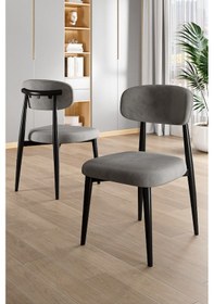 Resim Canisa Laos Serisi 6 Adet Gri Mutfak Sandalyesi Siyah Metal İskeletli 1. Sınıf Babyface Kumaş Gri Sandalye Ayaklar Siyah 