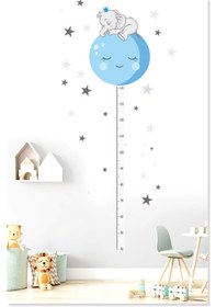 Resim Sevimli Uyuyan Fil ve Mavi Ay Boy Ölçer Çocuk Odası Duvar Sticker - 50 cm / Renkli / Boy Ölçer 