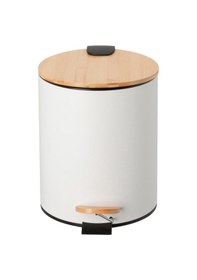 Resim Bambu Kapaklı Pedallı Metal Çöp Kovası - 5 Lt. - Beyaz Beyaz 