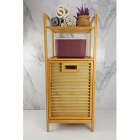 Resim Ergün Collection 2 Organizer Raflı Ahşap Bambu Çek-Aç Kirli Sepeti 