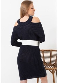 Resim Aqe Fashion Kadın Lacivert Omuz Detaylı Elbise Lacivert 