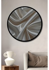 Resim Parlak Saten Kumaş Görünümlü Modern Sanat Ahşap Tablo Yuvarlak Duvar Tablosu Çerçeve Görünümlü--- 45 X 45 