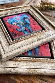 Resim Oscar Stone Decor Çerçeveli Taş Duvar Dekoru Tablo 20X20 Cm 2'Li Set Fil 2Cdd-1488-2 