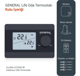 Resim General ILLONA HT250S RF Kablosuz Oda Termostatı - Siyah 