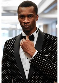 Resim Wessi Nokta Desenli Slim Fit Siyah Erkek Smokin Ceket Siyah 