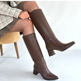 Resim Roksa Acı Kahvei Cilt Topuklu Çizme Acı 