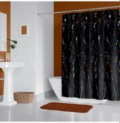 Resim Siyah Mermer Desenli Banyo Perdesi,180x200cm Tek KanatDuş Perdesi Çok Renkli 