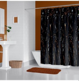 Resim Siyah Mermer Desenli Banyo Perdesi,180x200cm Tek KanatDuş Perdesi Çok Renkli 