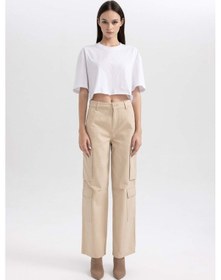 Resim Defacto Coool Straight Fit Geniş Paça Yüksel Bel Kargo Cepli Gabardin Pantolon B1450ax23aubg159 Bej 
